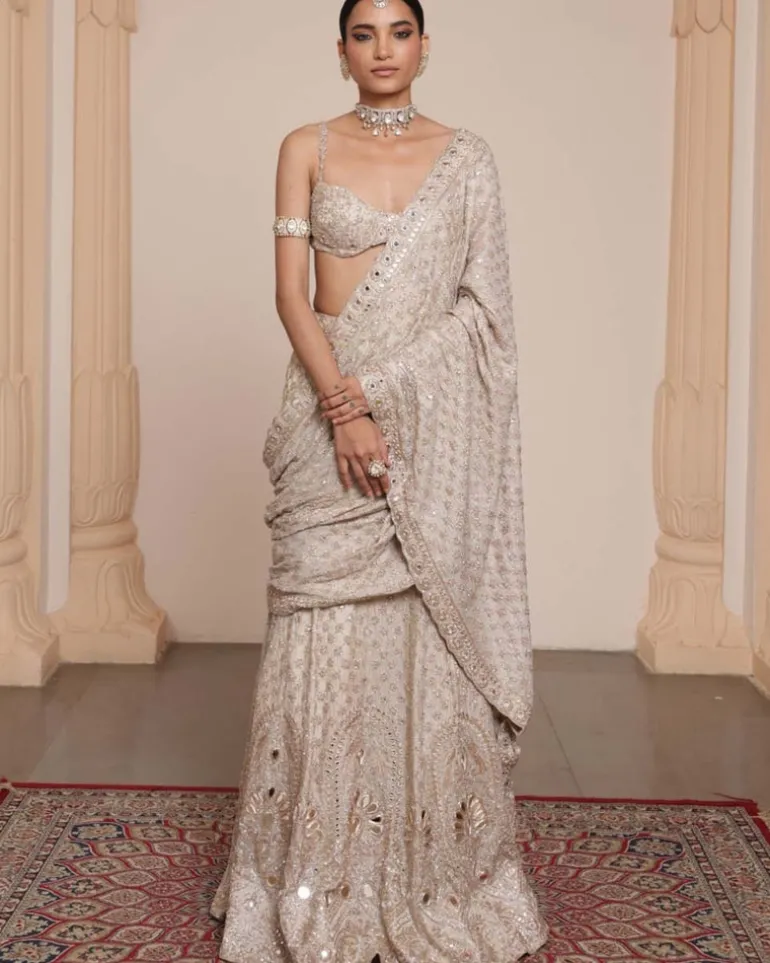 Rose Gold Silk Tissue Sari Set