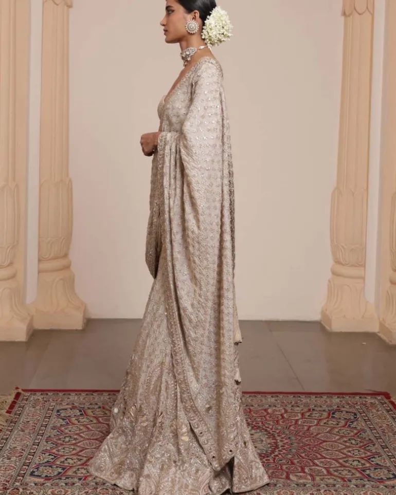 Rose Gold Silk Tissue Sari Set