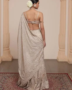 Rose Gold Silk Tissue Sari Set