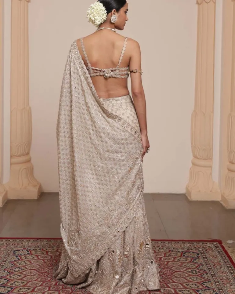 Rose Gold Silk Tissue Sari Set