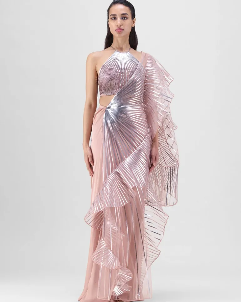 Rose Metallic Cording Skirt Set