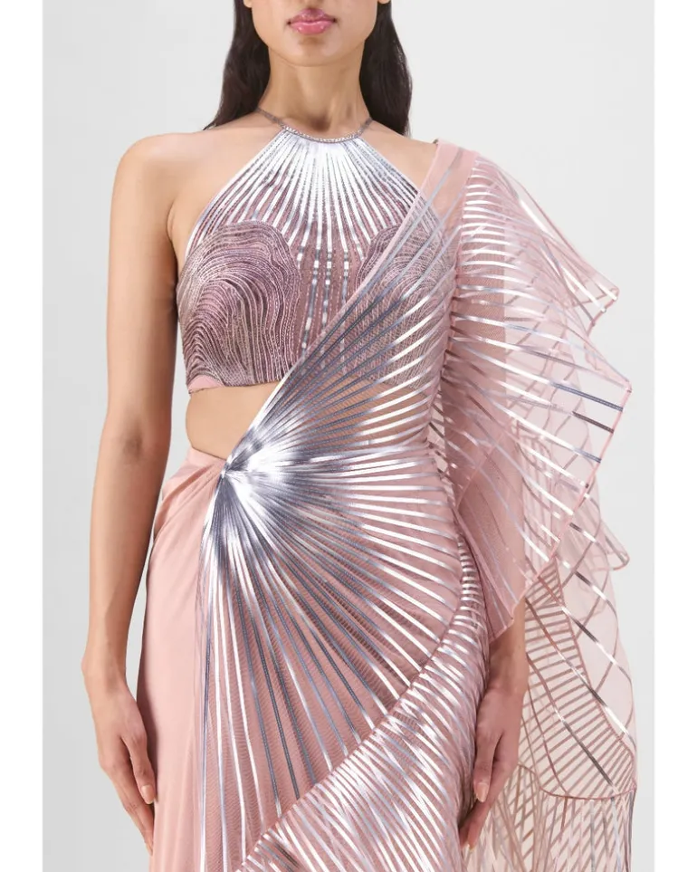 Rose Metallic Cording Skirt Set