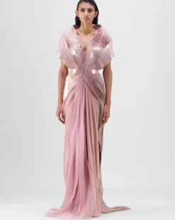 Rose Metallic Micro Pleated Structured Gown