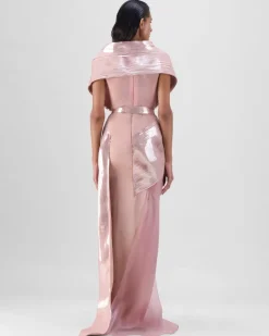Rose Metallic Micro Pleated Structured Gown