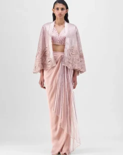 Rose Metallic Organza Cape & Skirt Set