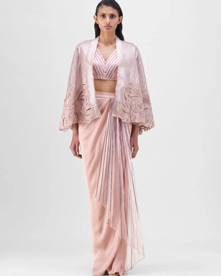 Rose Metallic Organza Cape & Skirt Set