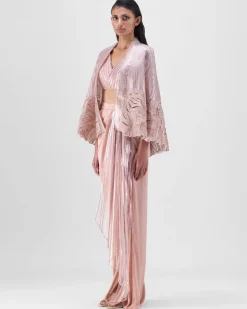 Rose Metallic Organza Cape & Skirt Set