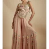 Rose Pink Embroidered Back Tie-Up Choli With Sharara Set
