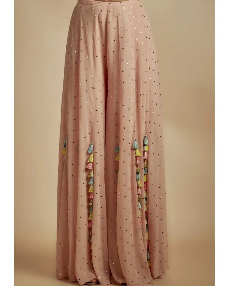Rose Pink Embroidered Back Tie-Up Choli With Sharara Set