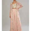 Rose Pink Embroidered Bustier With Embroidered Jacket And Sharara Set