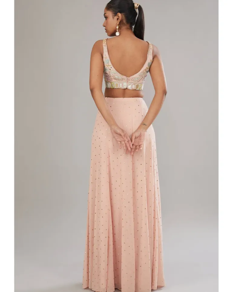 Rose Pink Embroidered Bustier With Embroidered Jacket And Sharara Set