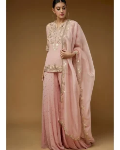 Rose Pink Embroidered Kurta And Sharara Set