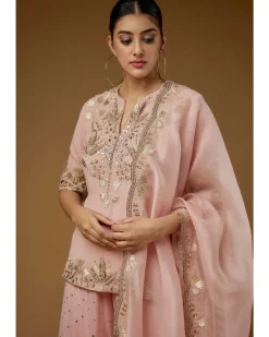 Rose Pink Embroidered Kurta And Sharara Set