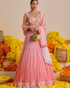 Rose Pink Embroidered Lehenga Set