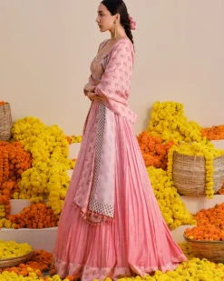 Rose Pink Embroidered Lehenga Set