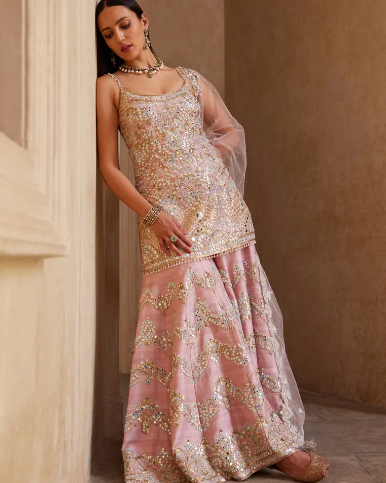 Rose Pink Strappy Sharara Set