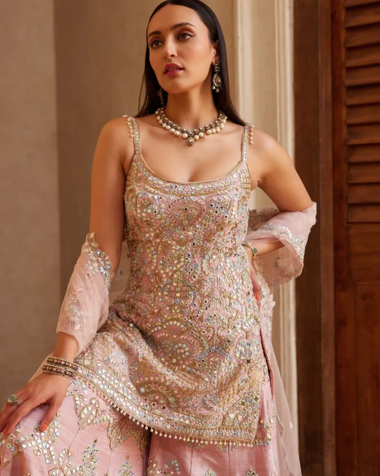 Rose Pink Strappy Sharara Set