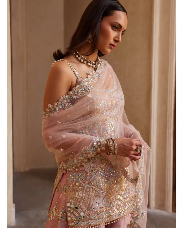 Rose Pink Strappy Sharara Set