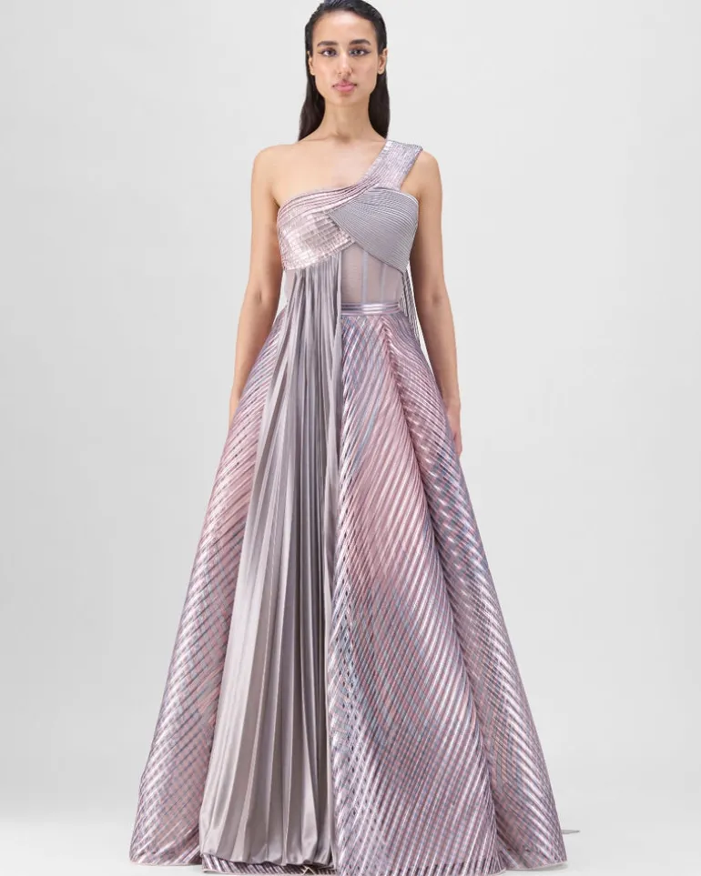 Rose Strata Micro Pleated Structured Bodysuit And Skirt Set