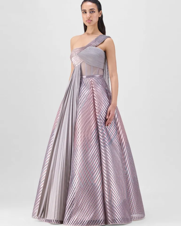 Rose Strata Micro Pleated Structured Bodysuit And Skirt Set