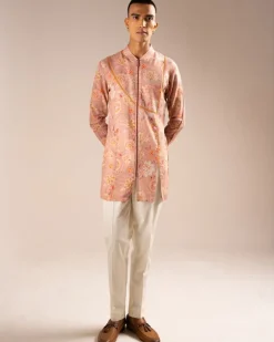 Rose Versailles Cotton Linen Zipper Kurta Pyjama Set