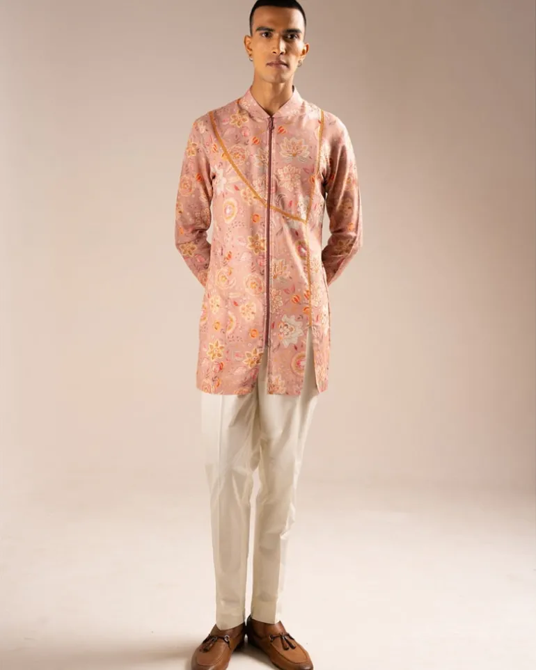Rose Versailles Cotton Linen Zipper Kurta Pyjama Set