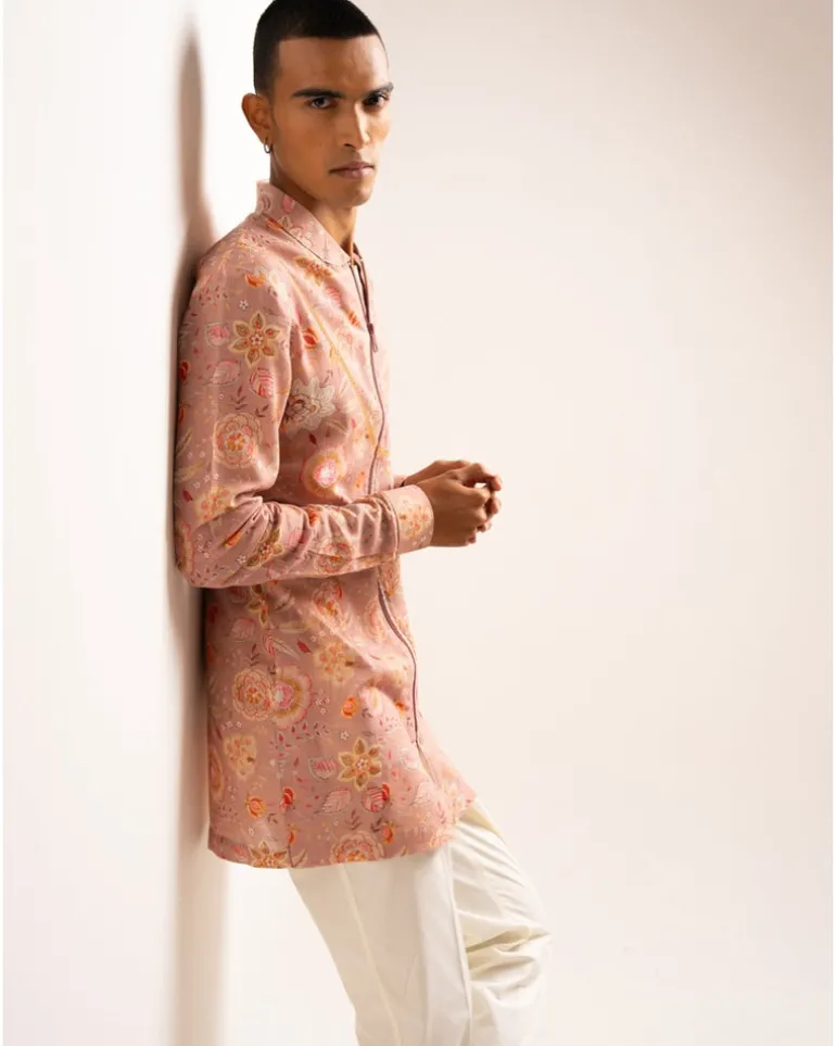 Rose Versailles Cotton Linen Zipper Kurta Pyjama Set