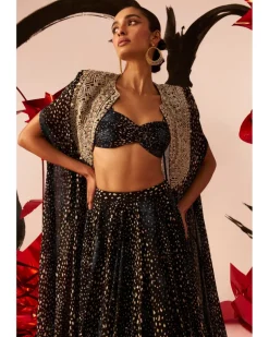 Rosette Embroidered Cape & Skirt Set