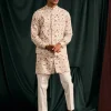 Rosewood Wisteria Cotton Kurta With Cream Pajama Set