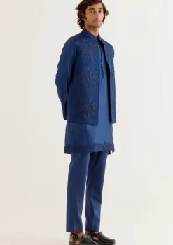 Royal Blue Dori Embroidered Kurta And Bandi Set