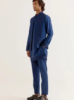 Royal Blue Dori Embroidered Kurta And Bandi Set