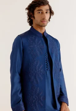 Royal Blue Dori Embroidered Kurta And Bandi Set