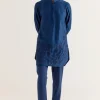 Royal Blue Floral Embroidered Chanderi Short Kurta Set