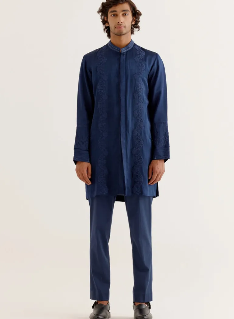 Royal Blue Front-Open Kurta Set