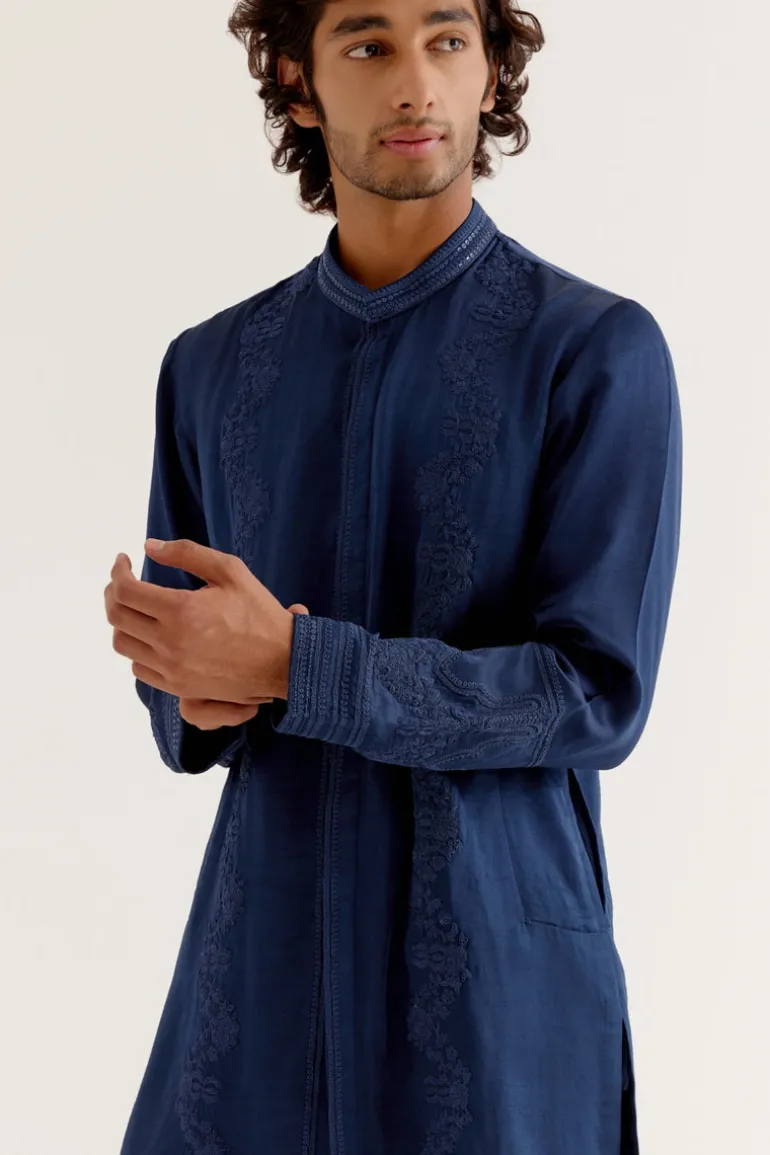 Royal Blue Front-Open Kurta Set