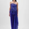 Royal Blue Metallic Sun Ray Drape Gown