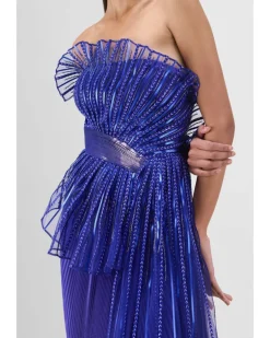 Royal Blue Metallic Sun Ray Drape Gown