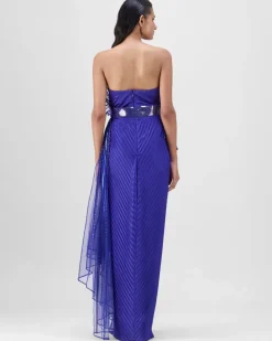 Royal Blue Metallic Sun Ray Drape Gown