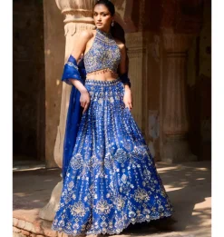 Royal Blue Organza Lehenga Set