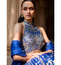 Royal Blue Organza Lehenga Set