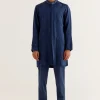 Royal Blue Silk Satin Front-Open Kurta Set