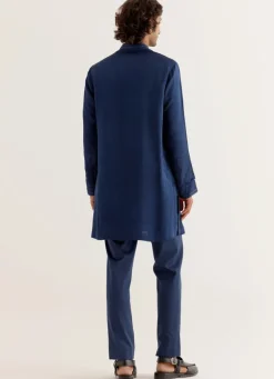 Royal Blue Silk Satin Front-Open Kurta Set
