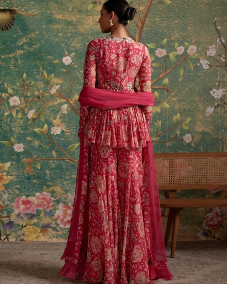 Royal Fuchsia Print Awespiring Gharara Set