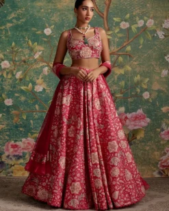 Royal Fuchsia Print Demi Lehenga Set