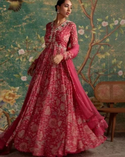 Royal Fuchsia Print Flair Anarkali Set