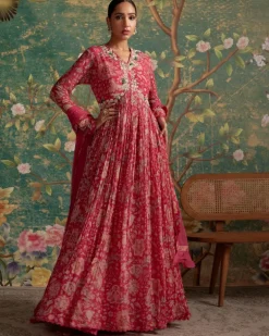 Royal Fuchsia Print Flair Anarkali Set