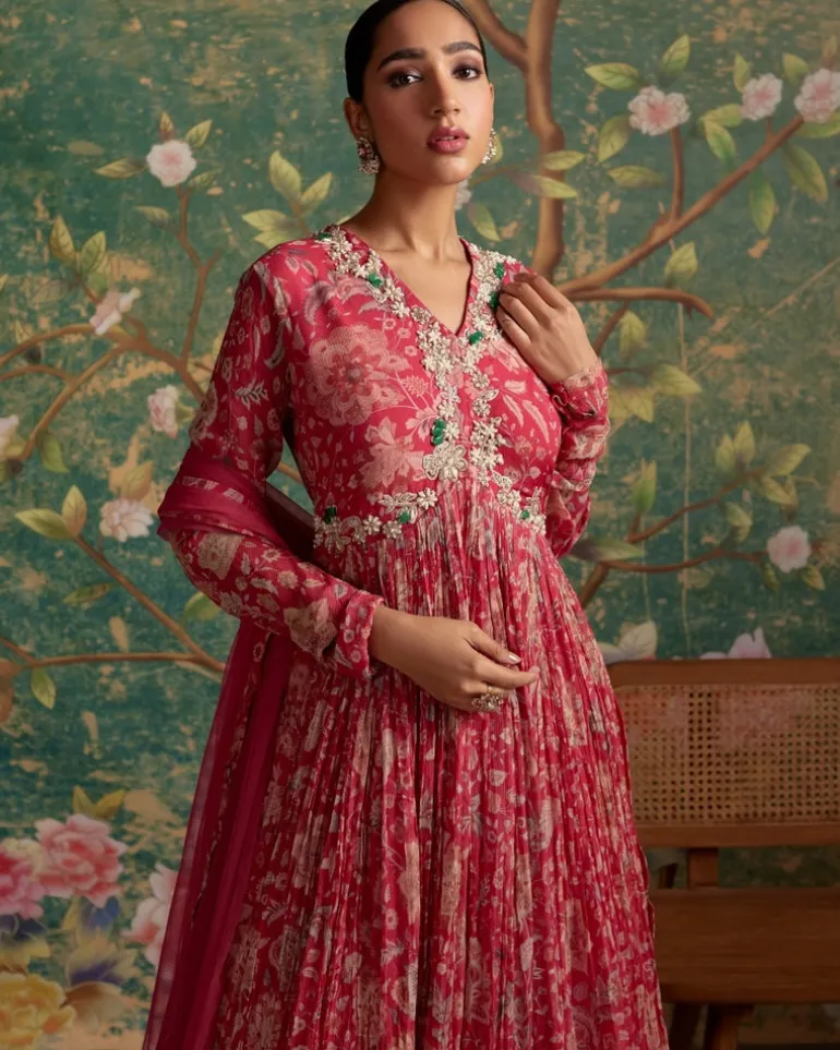Royal Fuchsia Print Flair Anarkali Set