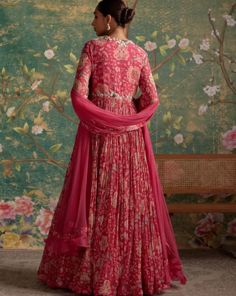 Royal Fuchsia Print Flair Anarkali Set