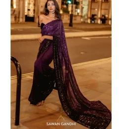 Royal Purple To Black Ombre Sari