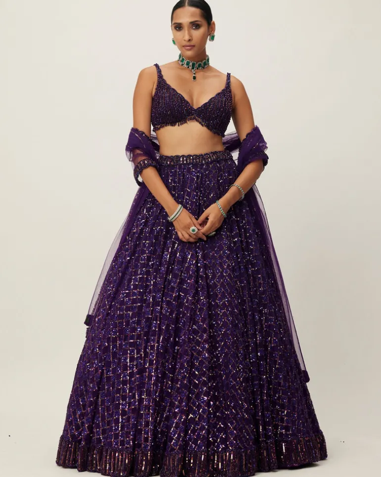 Royalty Purple Crystal Embroidered Lehenga Set